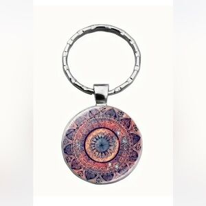 NEW Split Ring Cabochon Mandal Keychain - Purple, Pink, Yellow